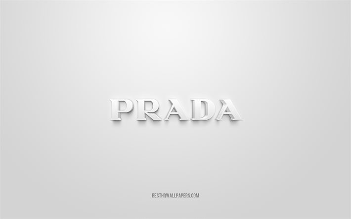 prada-logo, wei&#223;er hintergrund, prada-3d-logo, 3d-kunst, prada, markenlogo, wei&#223;es 3d-prada-logo