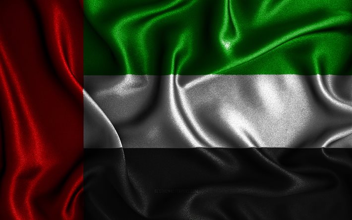 UAE flag, 4k, silk wavy flags, Asian countries, national symbols, Flag of United Arab Emirates, fabric flags, Flag of UAE, United Arab Emirates flag, 3D art, United Arab Emirates, Asia, UAE 3D flag