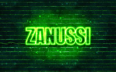 Zanussi green logo, 4k, green brickwall, Zanussi logo, brands, Zanussi neon logo, Zanussi
