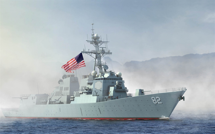 USSラッセン, DDG-82, 米国誘導ミサイル駆逐艦, アメリカ海軍, アメリカの軍艦, 米国旗, アメリカ合衆国の国旗