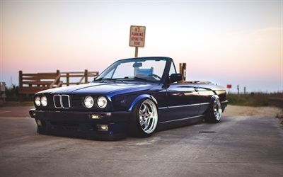 BMW M3, E30 Cabriolet, dark blue M3 E30, blue cabriolet, E30 tuning, German cars, BMW