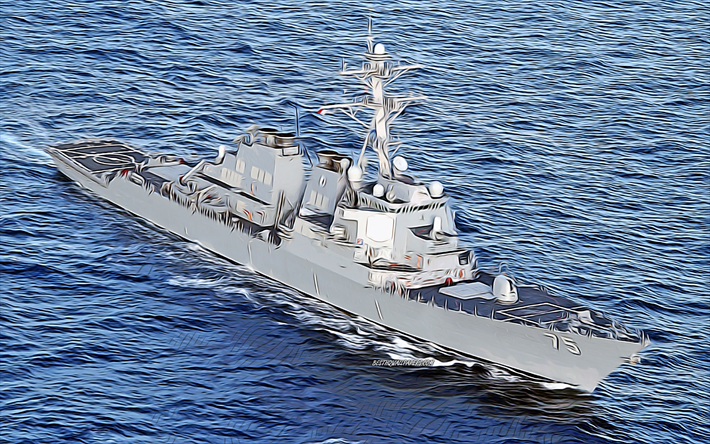 USS Donald Cook, 4k, vekt&#246;r sanatı, DDG-75, destroyer, Birleşik Devletler Donanması, ABD ordusu, soyut gemiler, savaş gemisi, ABD Donanması, Arleigh Burke sınıfı, USS Donald Cook DDG-75