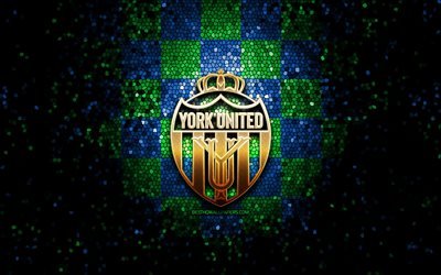 York United FC, glitter logo, Canadian Premier League, blue green background, soccer, canadian football club, York United logo, mosaic art, football, FC York United