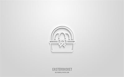 Easter basket 3d icon, white background, 3d symbols, Easter basket, holidays icons, 3d icons, Easter basket sign, holidays 3d icons