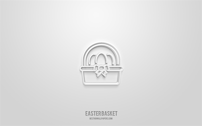 Cesto di Pasqua icona 3d, sfondo bianco, simboli 3d, cestino di Pasqua, icone di feste, icone 3d, segno di cestino di Pasqua, icone di vacanze 3d