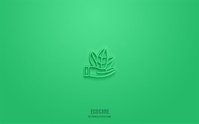 エコケア3Dアイコン, 緑の背景, 3Dシンボル, エコケア, エコロジーアイコン, 3D图标, エコケアサイン, エコロジー3Dアイコン