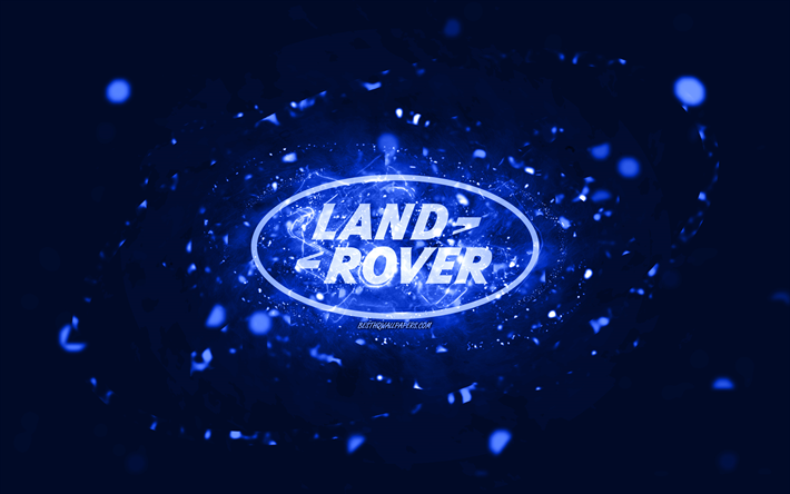 Logo bleu fonc&#233; Land Rover, 4k, n&#233;ons bleu fonc&#233;, cr&#233;atif, fond abstrait bleu fonc&#233;, logo Land Rover, marques de voitures, Land Rover