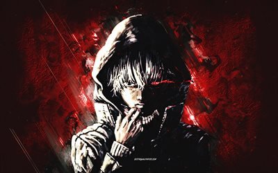 Edward Elric, Tokyo Ghoul, kırmızı taş arka plan, Tokyo Ghoul karakterleri, grunge sanatı, Japon mangası