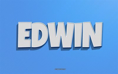 Edwin, blue lines background, wallpapers with names, Edwin name, male names, Edwin greeting card, line art, picture with Edwin name