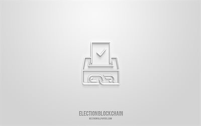 الانتخابات blockchain 3d icon, خلفية بيضاء, رموز ثلاثية الأبعاد, كتلة الانتخابات, رموز الأعمال, أيقونات ثلاثية الأبعاد, علامة كتلة الانتخابات, أيقونات الأعمال 3d