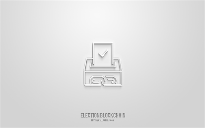 選挙ブロックチェーン3dアイコン, 白背景, 3Dシンボル, 選挙ブロックチェーン, ビジネスアイコン, 3D图标, 選挙ブロックチェーンサイン, ビジネス3dアイコン