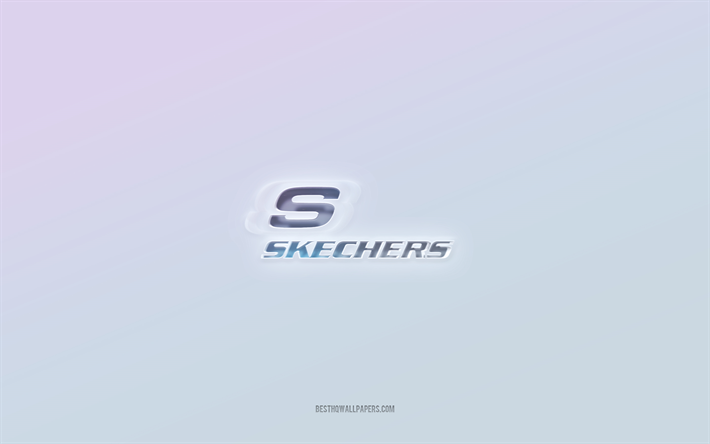 Skechers-logo, leikattu 3d-teksti, valkoinen tausta, Skechers 3d -logo, Skechers-tunnus, Skechers, kohokuvioitu logo, Skechers 3d -tunnus