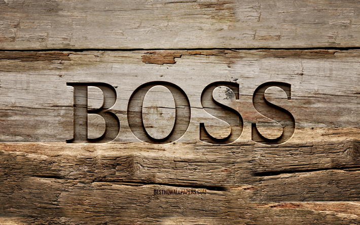 Logo en bois Hugo Boss, 4K, arri&#232;re-plans en bois, marques, logo Hugo Boss, cr&#233;atif, sculpture sur bois, Hugo Boss