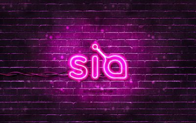 Siacoin purple logo, 4k, purple brickwall, Siacoin logo, cryptocurrency, Siacoin neon logo, Siacoin