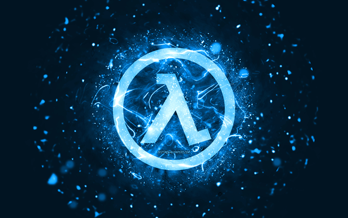 Logo bleu Half-Life, 4k, n&#233;ons bleus, cr&#233;atif, abstrait bleu, logo Half-Life, logos de jeux, Half-Life