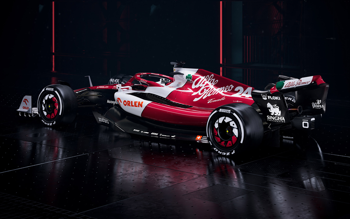 2022, Formula 1, Alfa Romeo C42, 4k, dikiz, dış cephe, yeni C42, F1 yarış arabaları, Alfa Romeo, C42, Alfa Romeo F1 Takımı