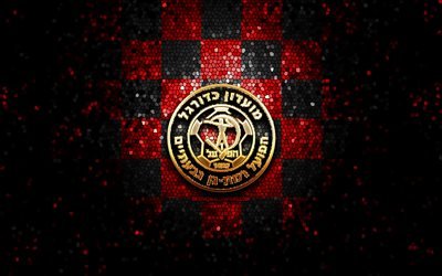 Hapoel Ramat Gan FC, glitter logotipo, Leumit League, vermelho preto de fundo quadriculado, futebol, Israelita clube de futebol, Hapoel Ramat Gan logotipo, arte em mosaico, Hapoel Ramat Gan
