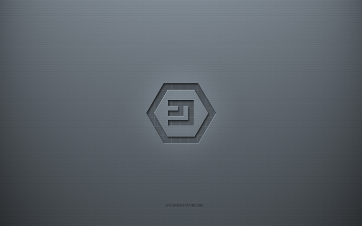 Emercoin logo, gray creative background, Emercoin sign, gray paper texture, Emercoin, gray background, Emercoin 3d sign