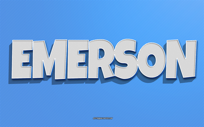 Emerson, sfondo linee blu, sfondi con nomi, nome Emerson, nomi maschili, biglietto di auguri Emerson, line art, immagine con il nome Emerson