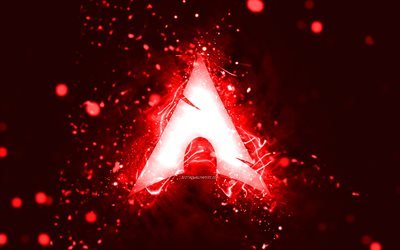 شعار Arch Linux الأحمر, 4 ك, أضواء النيون الحمراء, إبْداعِيّ ; مُبْتَدِع ; مُبْتَكِر ; مُبْدِع, الأحمر، جرد، الخلفية, شعار Arch Linux, نظام التشغيل لينكس, آرش لينكس