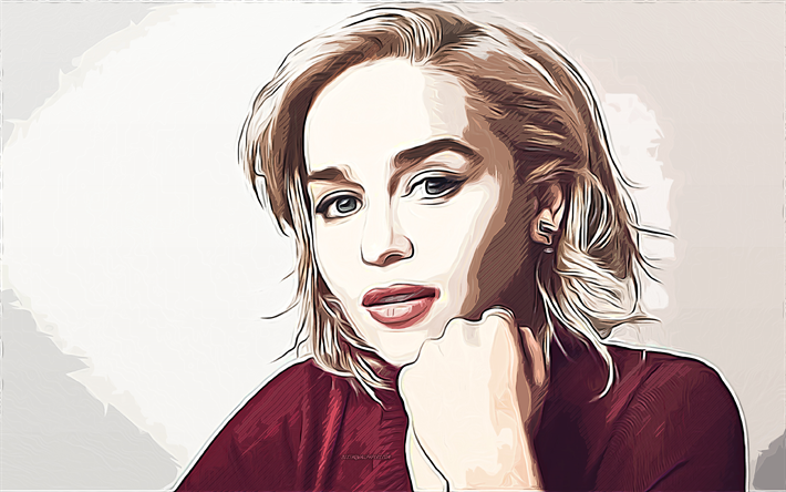 Emilia Clarke, 4k, vecteur de l&#39;art, Emilia Clarke dessin, art cr&#233;atif, Emilia Clarke art, dessin vectoriel, portrait d&#39;Emilia Clarke