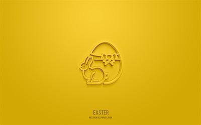 Easter 3d icon, yellow background, 3d symbols, Easter, holidays icons, 3d icons, Easter sign, holidays 3d icons