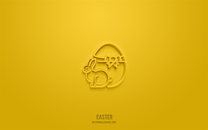 Easter 3d icon, yellow background, 3d symbols, Easter, holidays icons, 3d icons, Easter sign, holidays 3d icons