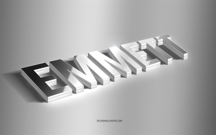 Emmett, prata arte 3D, fundo cinza, pap&#233;is de parede com nomes, nome Emmett, cart&#227;o de felicita&#231;&#245;es Emmett, arte 3D, imagem com nome Emmett