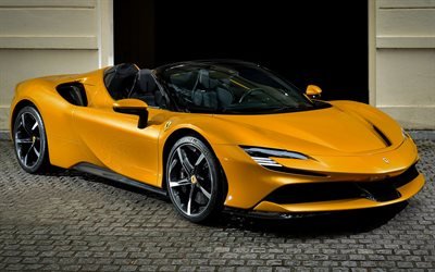 2022, Ferrari SF90 Spider, supercarro amarelo, aranha SF90 amarelo, carros esportivos italianos, Ferrari