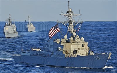 USS Chafee, 4k, vecteur de l'art, DDG-90, destroyer, la Marine des États-Unis, l'armée américaine, résumé des navires, cuirassé, US Navy, Arleigh Burke-classe, USS Bainbridge DDG-90