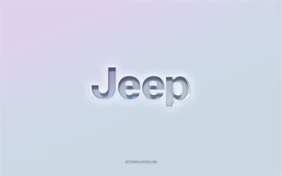 Logo jeep, ritaglia il testo 3d, sfondo bianco, logo Jeep 3d, emblema Jeep, Jeep, logo in rilievo, emblema Jeep 3d