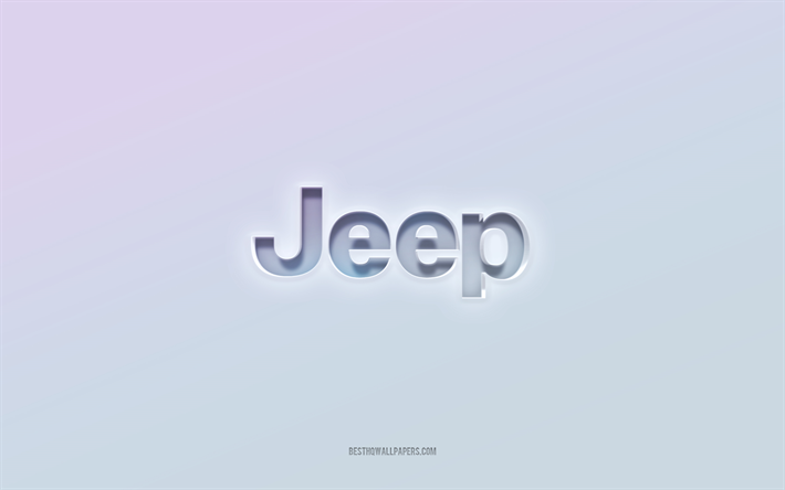 Jeepin logo, leikkaa pois 3d-teksti, valkoinen tausta, Jeep 3d-logo, Jeepin tunnus, Jeep, kohokuvioitu logo, Jeep 3d-tunnus
