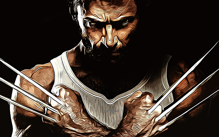 Wolverine, 4k, vekt&#246;r sanatı, Wolverine &#231;izimi, yaratıcı sanat, Wolverine sanatı, Hugh Jackman