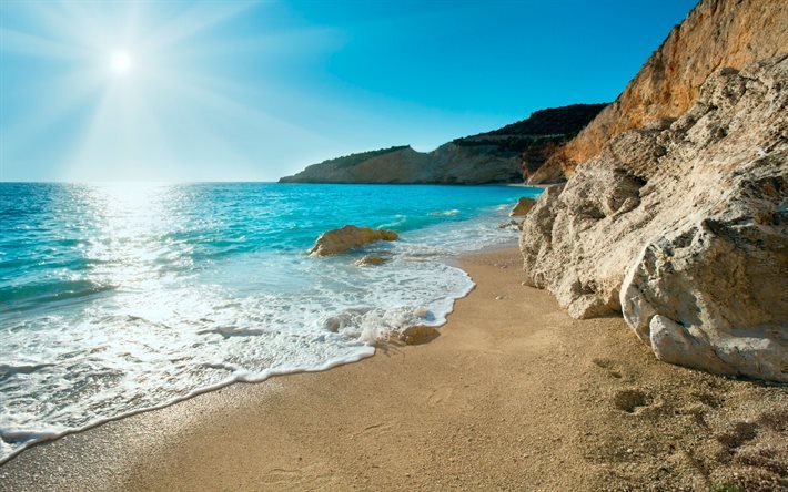Yunanistan, deniz, sahil, yaz, taşlar, parlak g&#252;neş