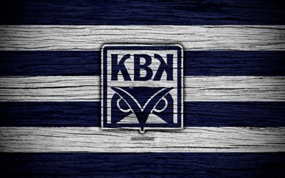 Kristiansund FC, 4k, Eliteserien, logotipo, f&#250;tbol, club de f&#250;tbol, Noruega, Kristiansund, textura de madera, FC Kristiansund