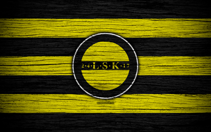 Lillestrom FC, 4k, Eliteserien, logo, soccer, football club, Norway, Lillestrom, wooden texture, FC Lillestrom