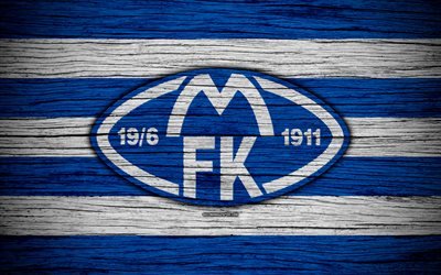 Molde FC, 4k, Eliteserien, logo, futbol, futbol kul&#252;b&#252;, Norve&#231;, Molde, ahşap doku, FC Molde