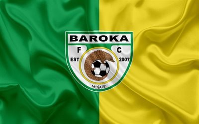 Baroka FC, 4k, logo, yeşil sarı ipek bayrak, G&#252;ney Afrika Futbol Kul&#252;b&#252;, amblem, Spor Toto S&#252;per Lig, Ga-Mphahlele, G&#252;ney Afrika, futbol, ipek doku