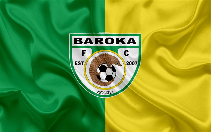 Baroka FC, 4k, logo, green yellow silk flag, South African football club, emblem, Premier League, Ga-Mphahlele, South Africa, football, silk texture