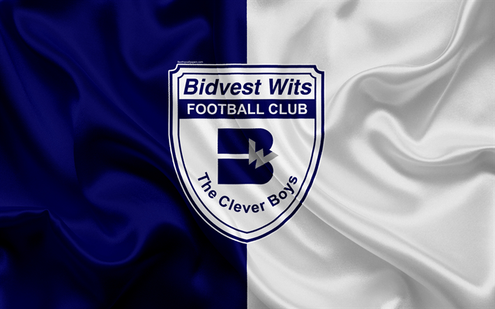 Bidvest الذكاء FC, 4k, شعار, الأزرق الأبيض الحرير العلم, جنوب أفريقيا لكرة القدم, الدوري الممتاز, جوهانسبرغ, جنوب أفريقيا, كرة القدم, نسيج الحرير