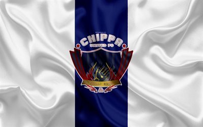 Chippa United FC, 4k, logo, blu di seta bianca, bandiera, South African football club, emblema, Premier League, Port Elizabeth, Eastern Cape, Sud Africa, di calcio, di seta texture