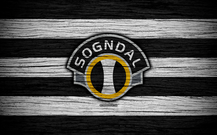 Sogndal FC, 4k, Eliteserien, logo, football, club de football, de la Norv&#232;ge, de Sogndal, le logo, la texture de bois, le FC Sogndal