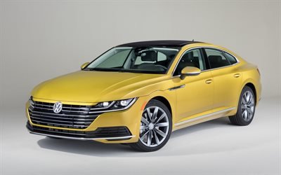Volkswagen Arteon, 2019, keltainen urheilu sedan, keltainen Arteon, uusia autoja, Volkswagen, Saksan autoja