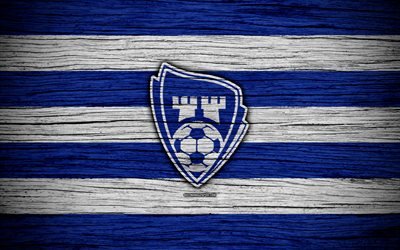 Sarpsborg 08 FC, 4k, Eliteserien, logo, soccer, football club, Norway, Sarpsborg 08 FF, wooden texture, FC Sarpsborg 08