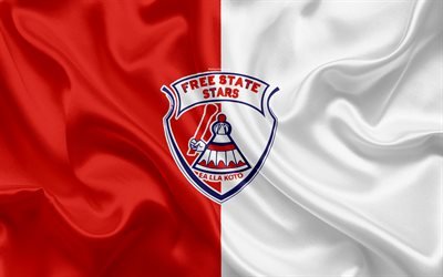 Free State Stars FC, 4k, logo, red white silk flag, South African football club, emblem, Premier League, Bethlehem, South Africa, football, silk texture