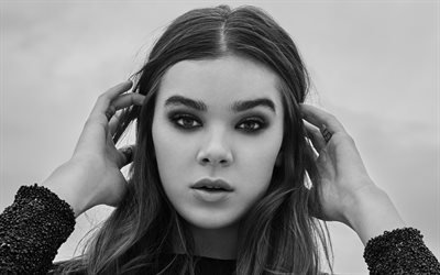 4k, Hailee Steinfeld, 2018, Hollywood, portrait, moncohrome, american actress, movie stars