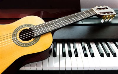 4k, plano de, guitarra, instrumentos musicais, close-up