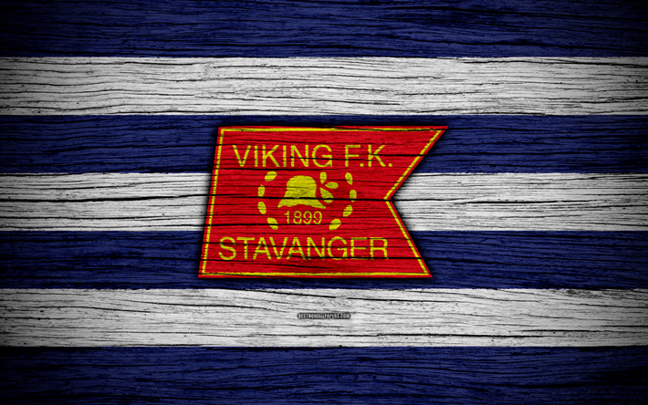 viking fc, 4k, eliteserien, logo, fussball, fu&#223;ball-club, norwegen, viking -, logo -, holz-textur, fc viking