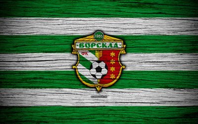 Vorskla Poltava-FC, 4k, UPI, logo, futbol, Ukrayna Premier Lig Futbol Kul&#252;b&#252;, Ukrayna, Vorskla Poltava, ahşap doku, FC Vorskla Poltava