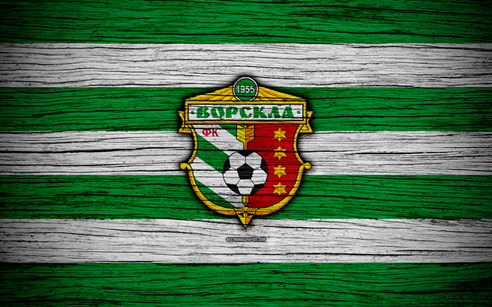 Vorskla Poltava FC, 4k, UPL, logo, soccer, Ukrainian Premier League, football club, Ukraine, Vorskla Poltava, wooden texture, FC Vorskla Poltava